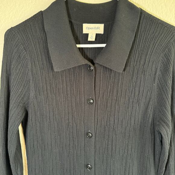 Open Edit Long Sleeve Ribbed Collared Dress Black Goth Grunge Emo Women size LG - Picture 3 of 7